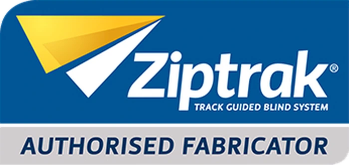 Ziptrak Authorised Fabricator badge, the Ziptrak track guided blind system logo above the words Authorised Fabricator