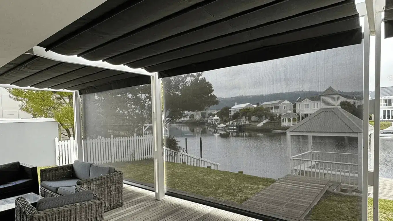 Screen blinds and retractable awning Thesen Island Knysna. Custom Blinds Shutters & Awnings