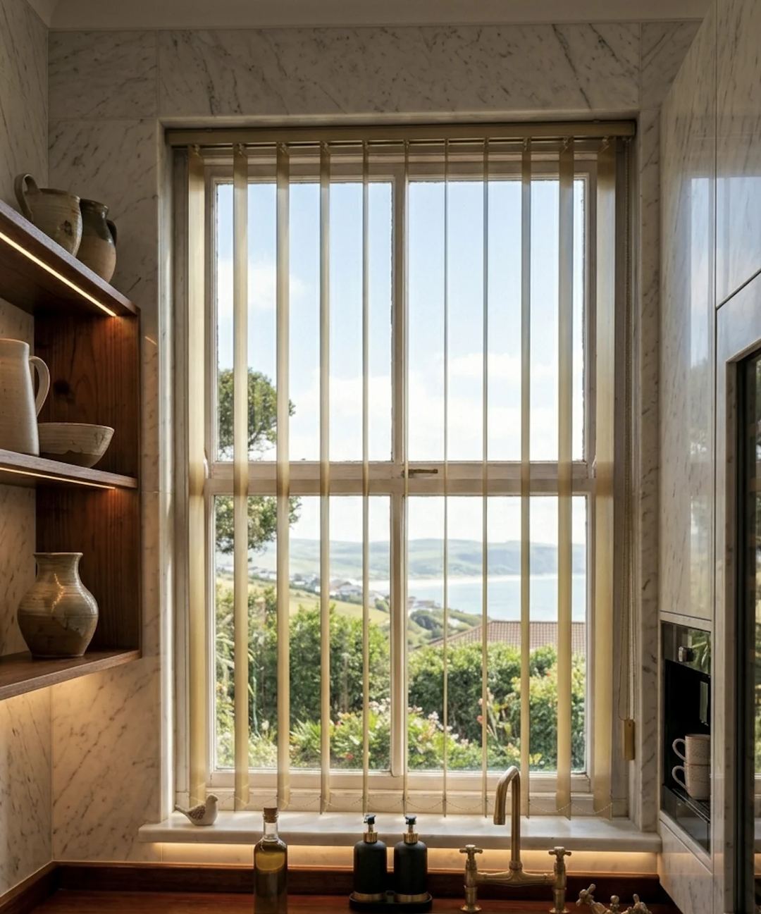 Made-to-measure vertical blinds in a South African kitchen, Custom Blinds