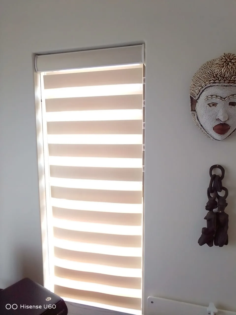 Zebra blinds with alternating sheer and opaque bands installed in a coastal home interior in Buffalo Bay by Custom Blinds Shutters & Awnings, Garden Route, South Africa