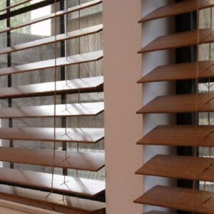 Wooden Blinds in mahogany installed by Custom Blinds