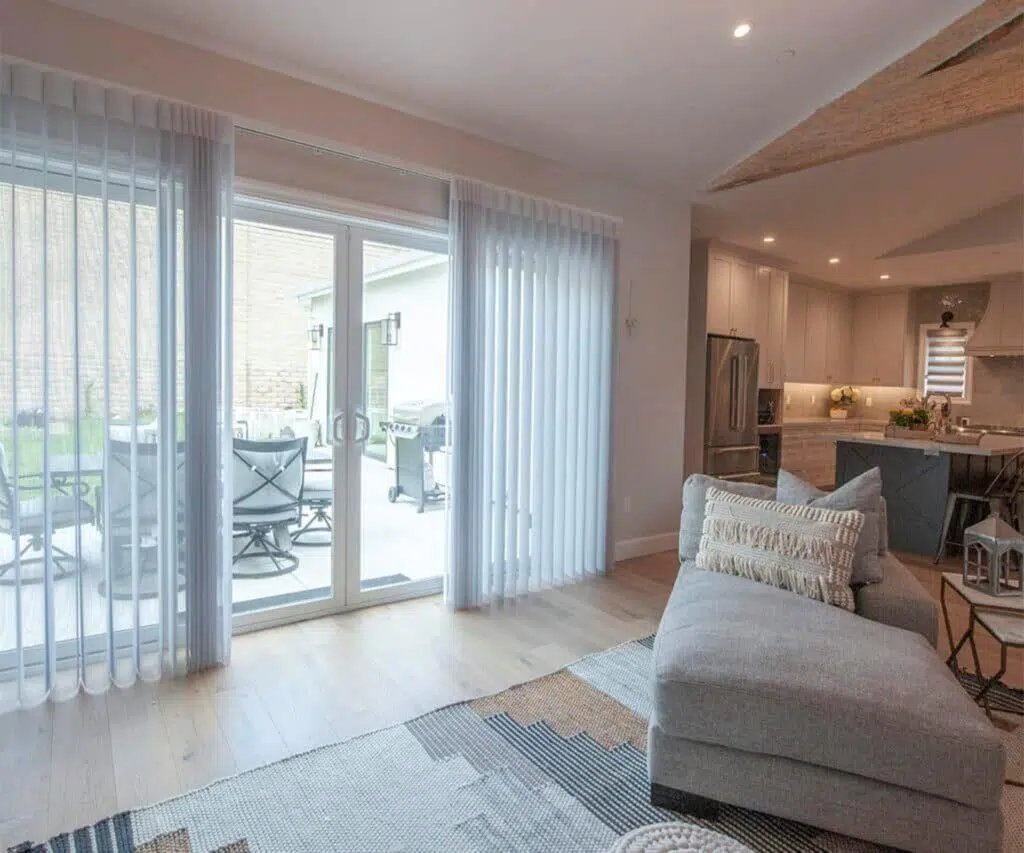 White vertical blinds in modern living room