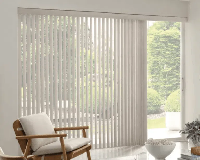 Vertical blinds in a modern lounge with floor-to-ceiling windows in South Africa