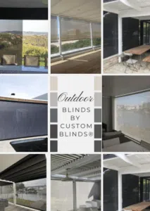 Custom Blinds Shutters & Awnings South Africa A collage of outdoor blinds on patios and decks, with neutral hues, adding privacy and comfort to your outdoor South African space. Garden Route & Online