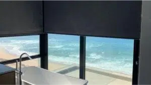 Roller Blinds Installed In Bathroom with Beach view
