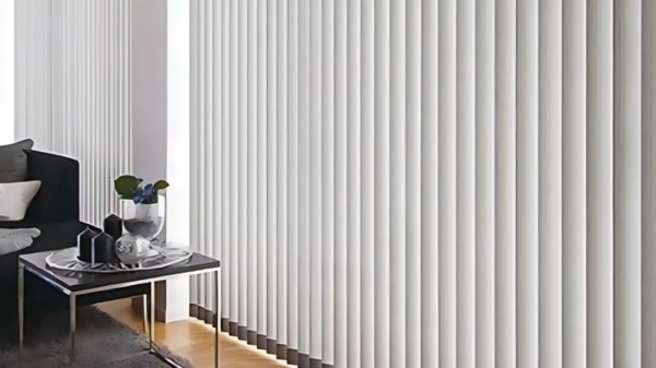 White vertical blinds in modern home