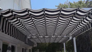 Retractable Patio Shade Awnings on Thesen Island Knysna in Black and White