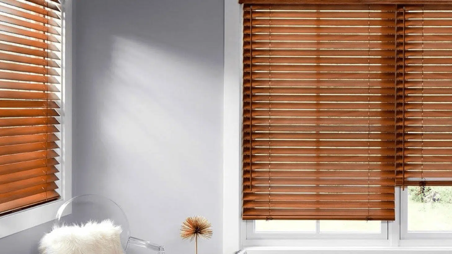 Bamboo blinds installed in a warm Knysna interior with natural light