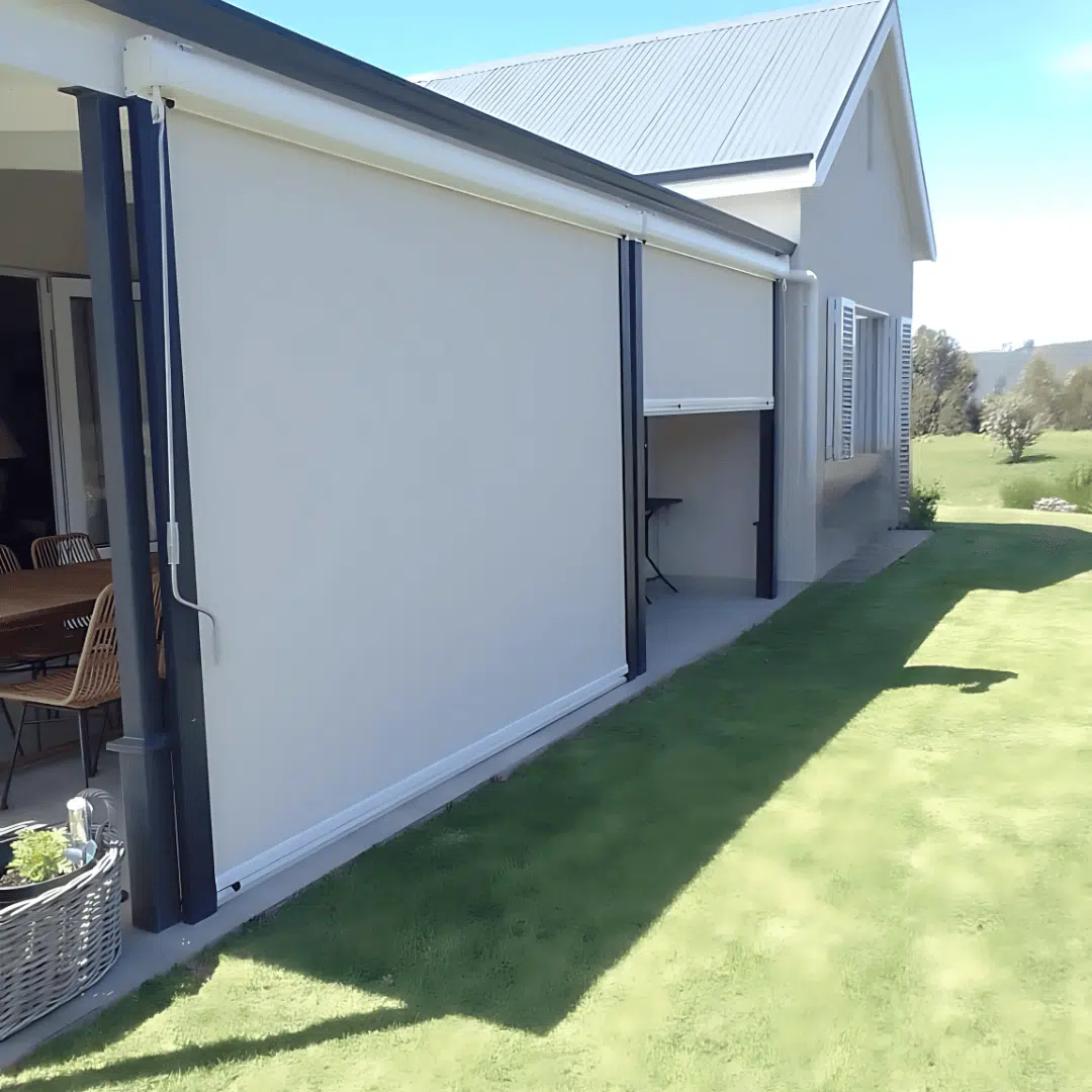 Vista Track outdoor blinds providing privacy on a South African patio