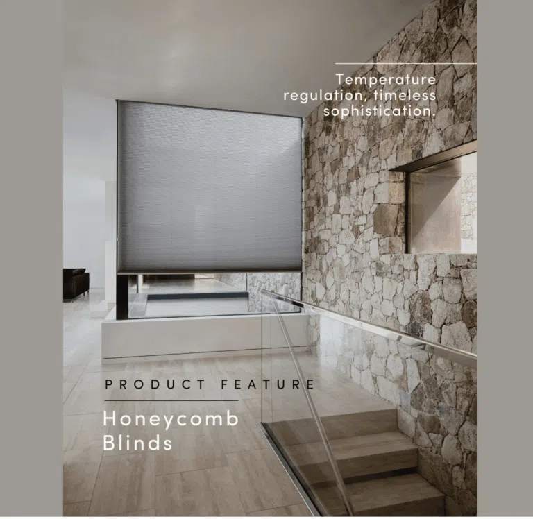 Honeycomb blinds in a contemporary South African home with stone walls and natural light