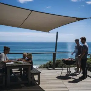 shade sails offer protection from the elements and offer welcome shade on a deck while you braai