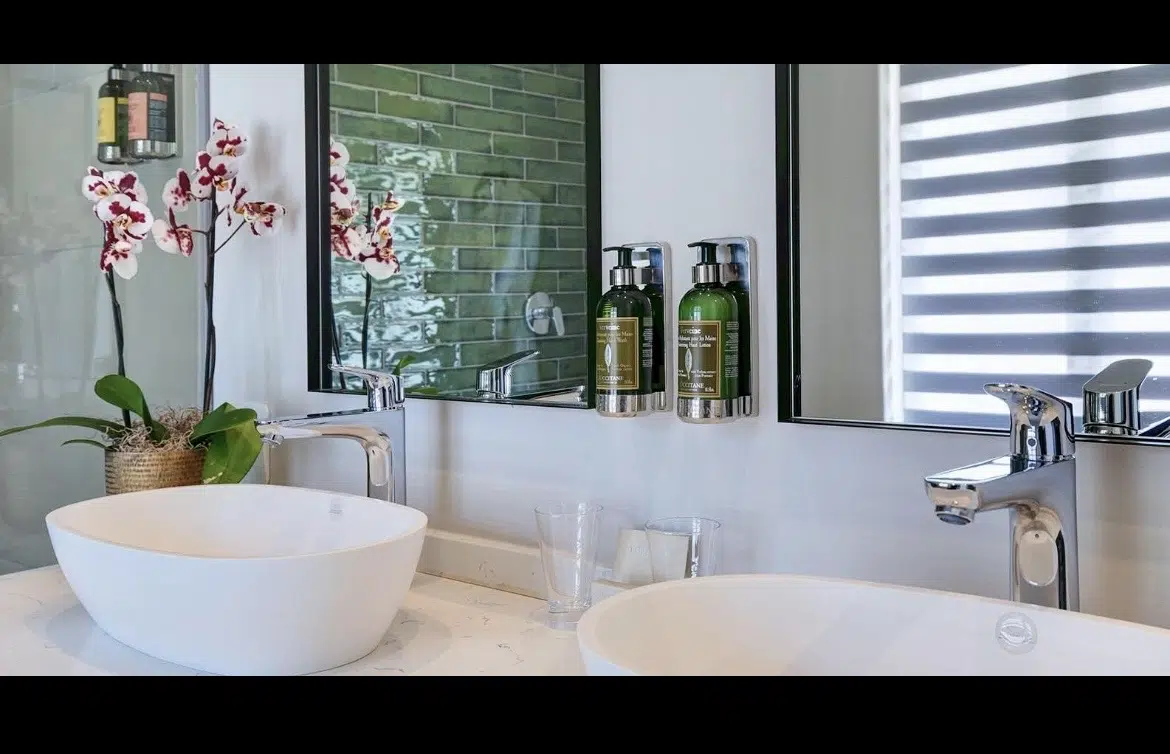 Zebra double roller blind installed in a modern living room — Custom Blinds