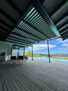 Modern patio with scenic mountain view