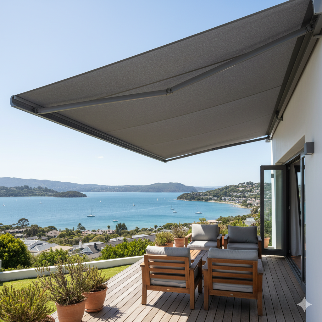 Somfy motorised retractable awning on a Garden Route patio