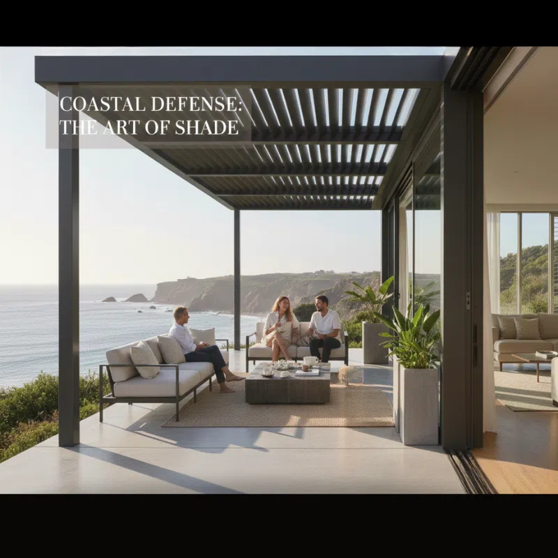 Louvre awning system installed on a coastal home in the Garden Route