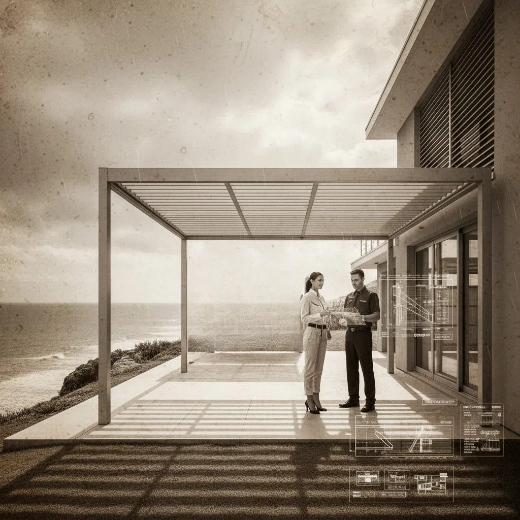 Patio shade awning designs by Custom Blinds — guided track system for outdoor living