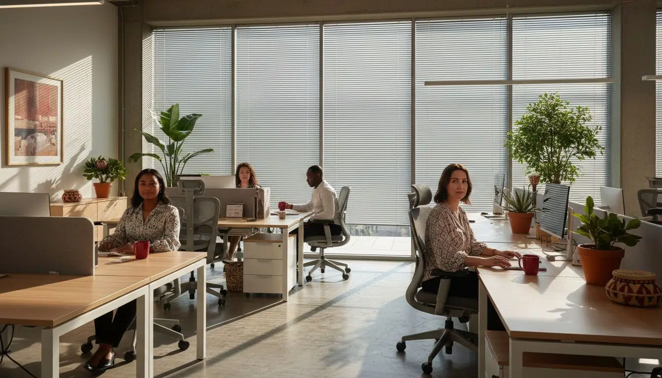 Aluminium venetian blinds in a modern South African office — light control without glare on screens