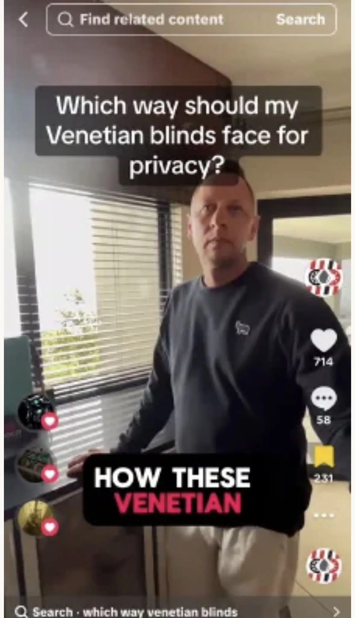 Venetian blind slat width comparison showing different privacy levels