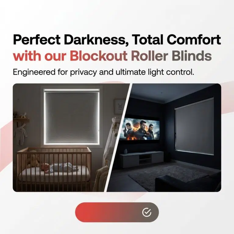 Blockout roller blinds in a nursery and media room — perfect darkness for sleep and entertainment in South Africa