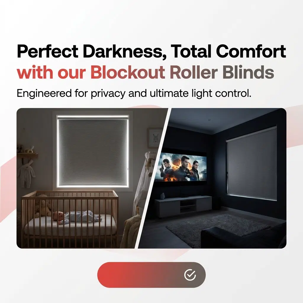 Blockout roller blinds creating complete darkness in a South African nursery — perfect for daytime naps and shift workers