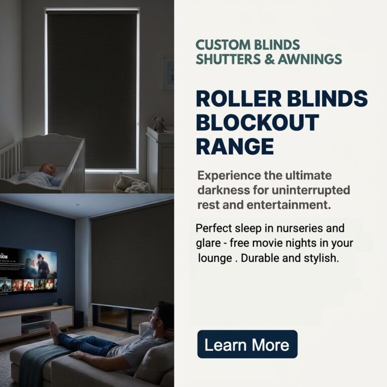 Custom Blinds blockout roller blinds range — nursery darkness and glare-free movie nights delivered across South Africa
