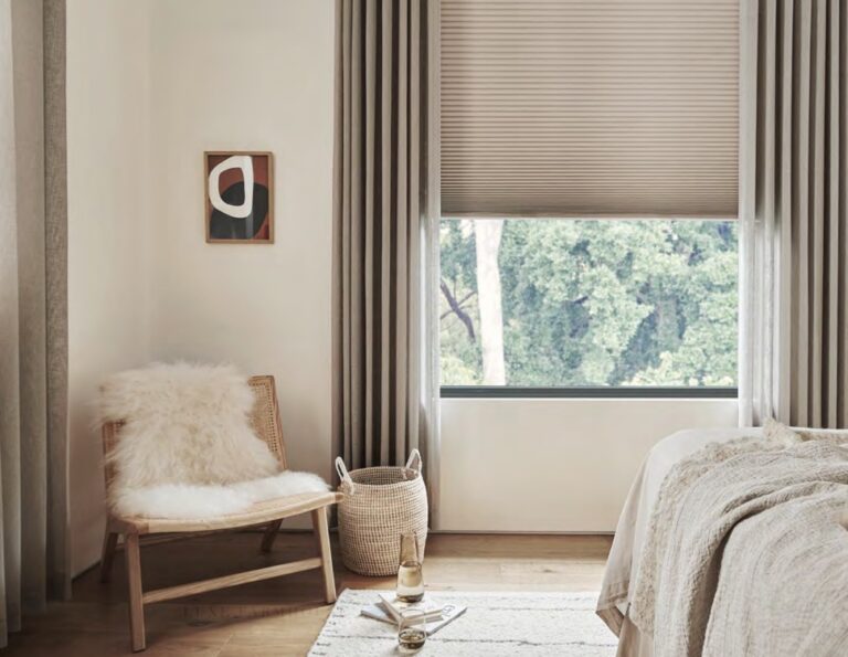 Honeycomb blinds installed in a modern South African bedroom with natural light filtering