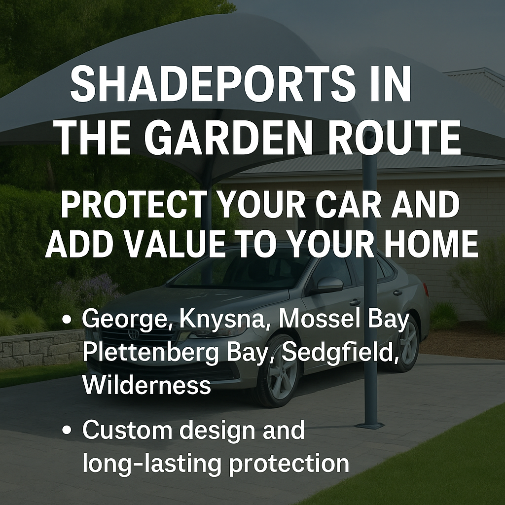 Custom Blinds shade port installation on the Garden Route, steel frame with HDPE shade cloth