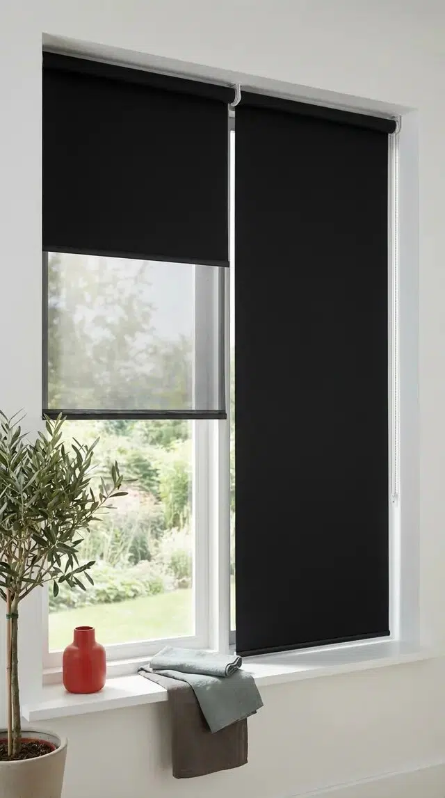 Wide-slat venetian blinds creating a shutter-like appearance in a modern South African home