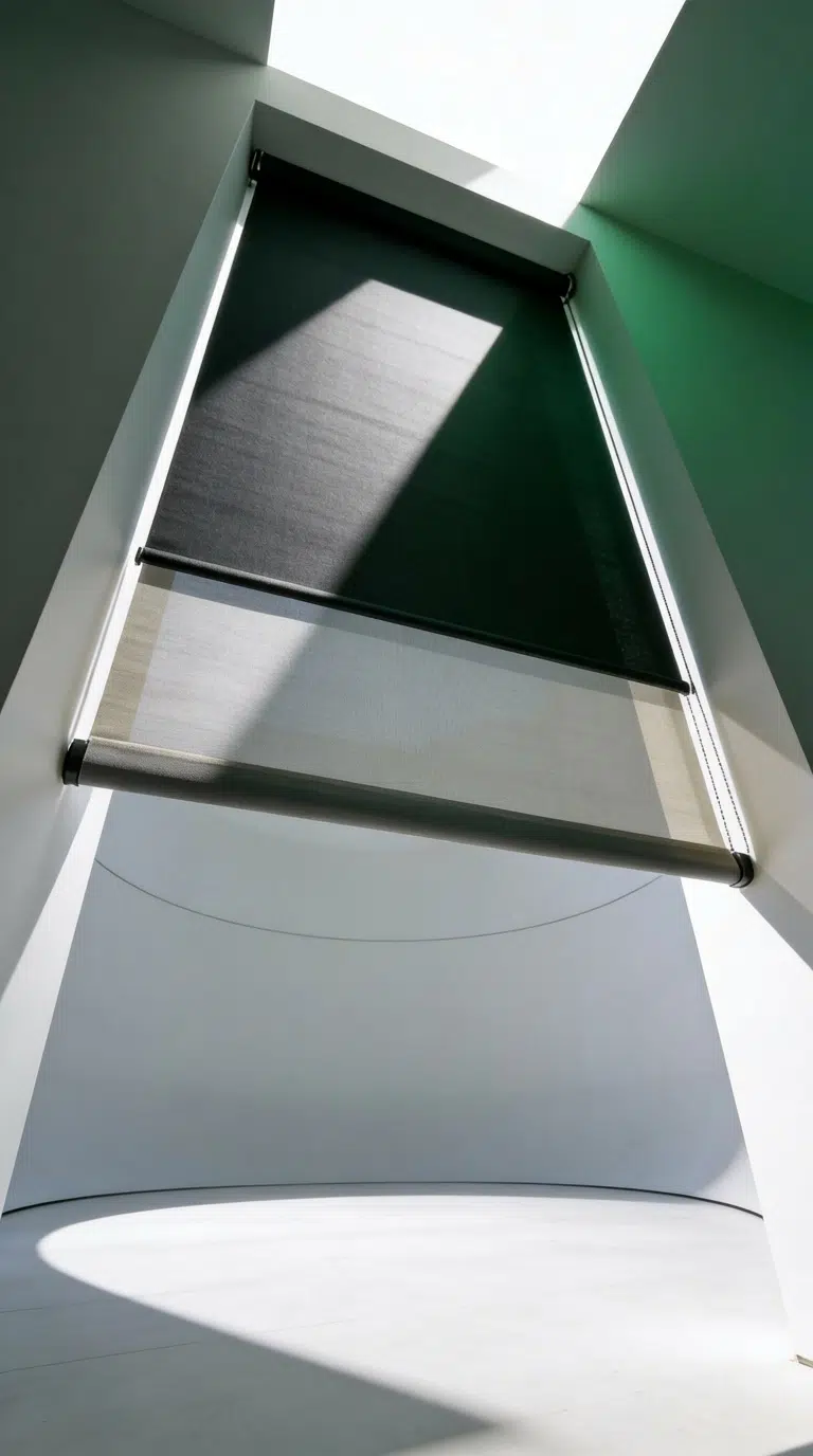 Duo roller blinds installed showing blockout and sheer operation on one headrail