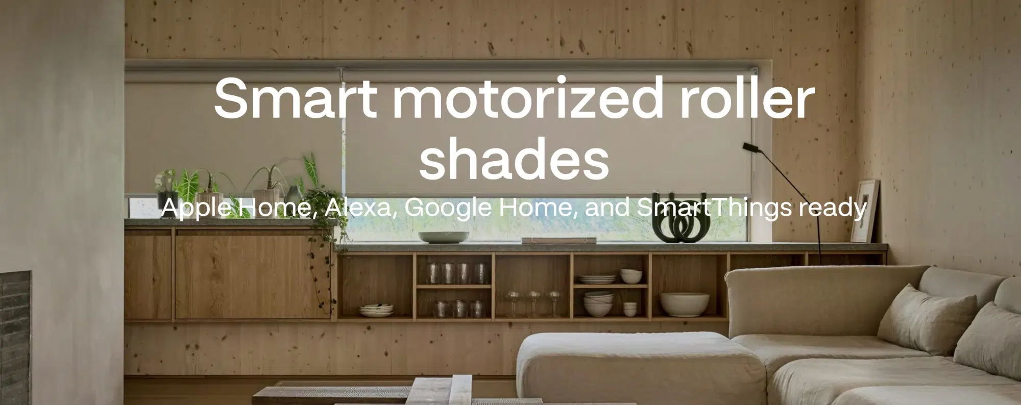 MotionBlinds smart motorised roller blinds in a contemporary living room, Apple Home Alexa Google and SmartThings ready, Custom Blinds South Africa