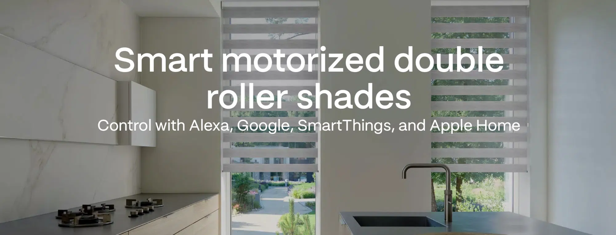 MotionBlinds smart motorised zebra double roller blinds in a modern kitchen, Custom Blinds South Africa