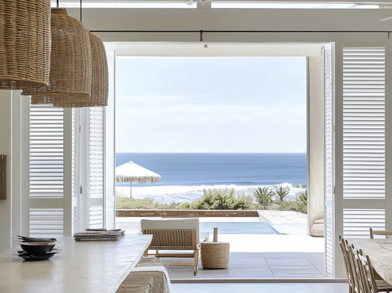 Shutters designed for Plettenberg Bay coastal conditions, handling salt air and humidity without maintenance