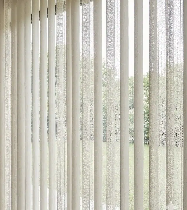 Vertishades sheer vertical blind fabric detail showing alternating opaque and sheer polyester vanes with textured weave