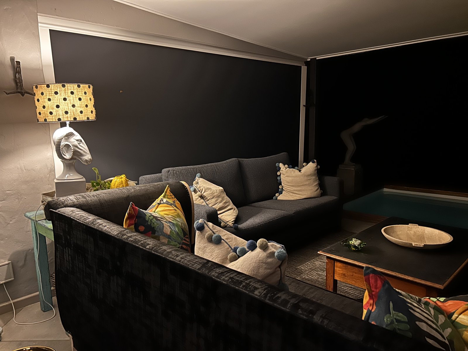 Outdoor blinds Knysna evening lounge installation by Custom Blinds®