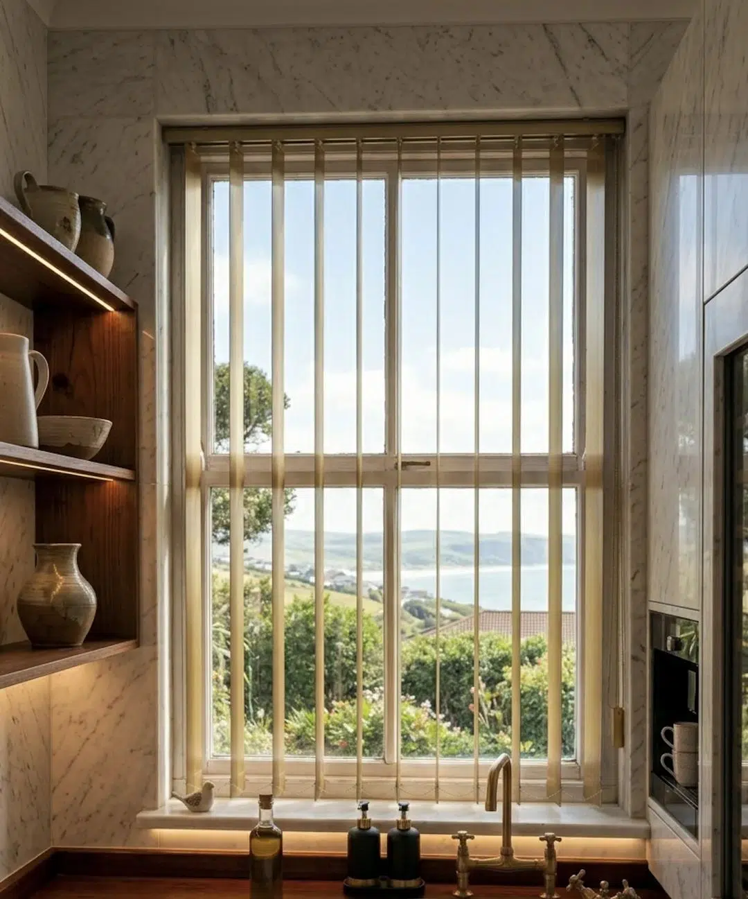 Made-to-measure vertical blinds in a South African kitchen, Custom Blinds
