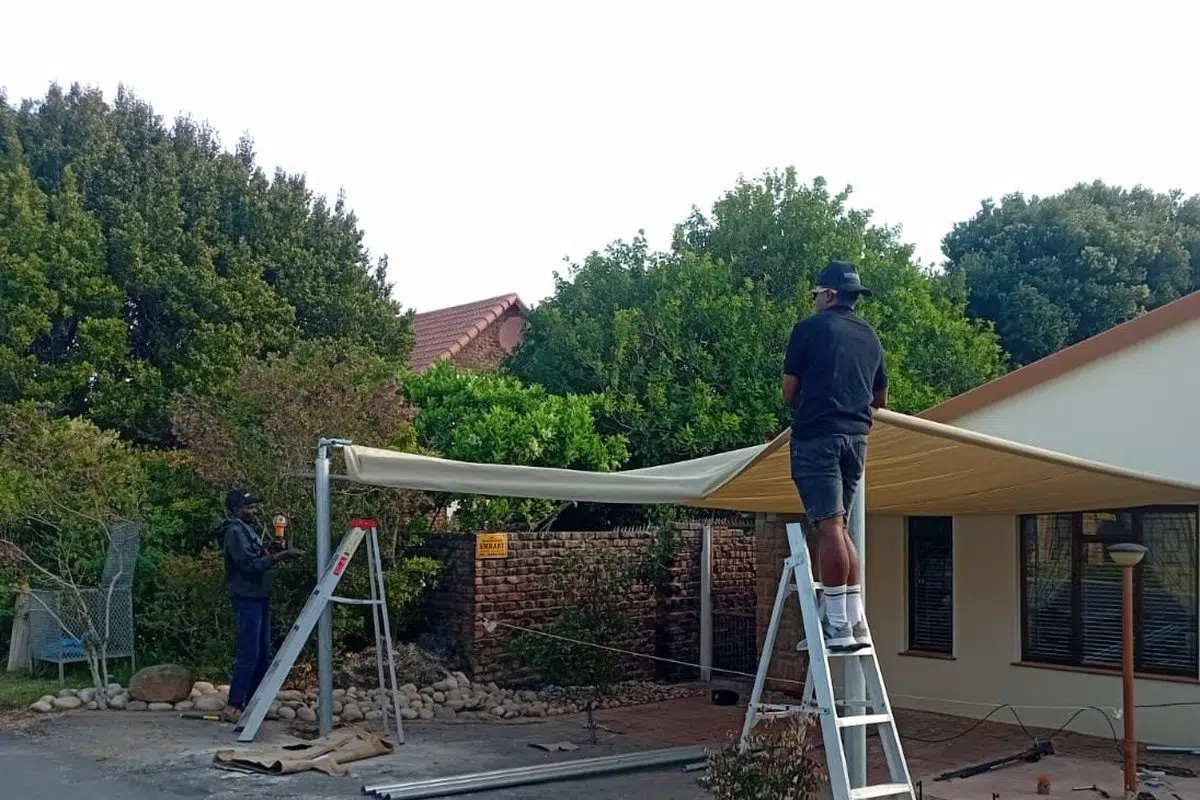 Shade cloth tensioned over a new shadeport frame in Plettenberg Bay | Custom Blinds Shutters and Awnings